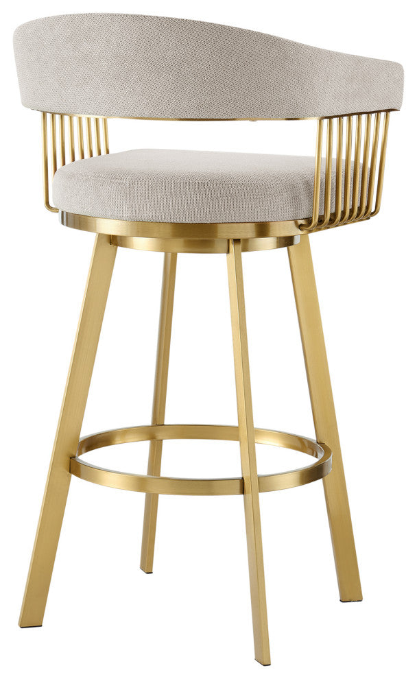 Chelsea Swivel Counter Stool, Gold Brushed Stainless Steel, Taupe Fabric, 30"