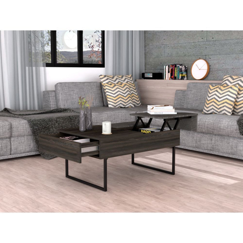 DEPOT E-SHOP Toronto Lift Top Coffee Table, 2 Legs,1 Drawer,Carbon Espresso/Onyx