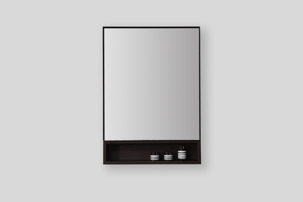 Bergen Modern Medicine Cabinet, Matte Black Frame, Dark Walnut Shelf, 24"
