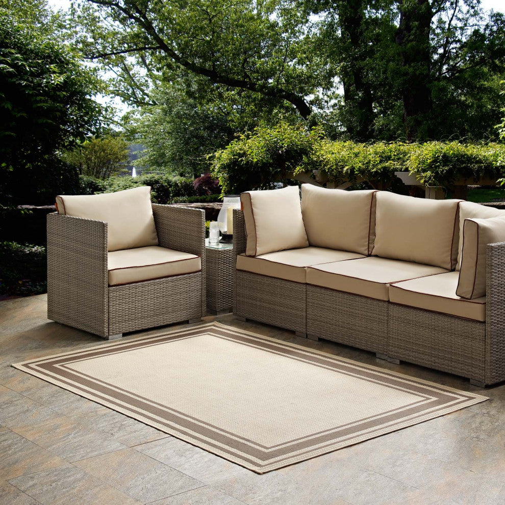 Rim Solid Border 4x6 Indoor and Outdoor Area Rug-Light and Dark Beige