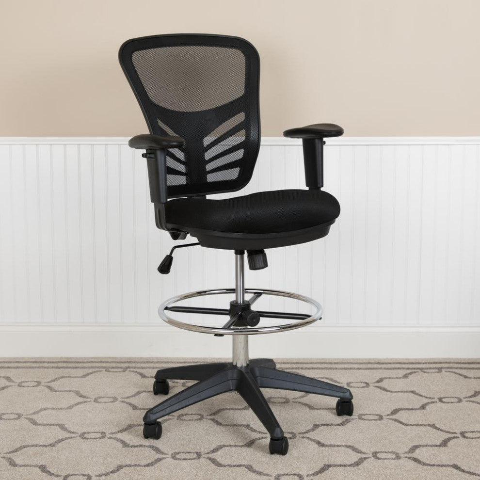Mid-Back Black Mesh Ergonomic Drafting Chair with Adjustable Chrome Foot...