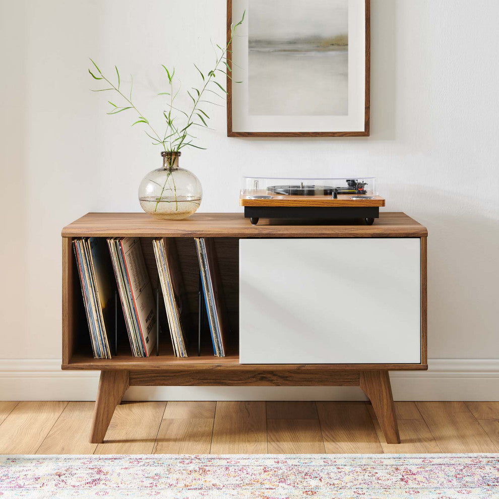 Sofa Side Table Display Stand, Wood, Brown Walnut White, Modern, Lounge