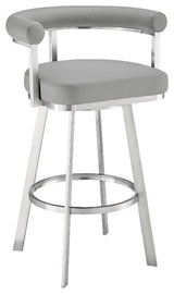 Armen Living Nolagam 30" Metal/Faux Leather Swivel Bar Stool in Gray/Chrome