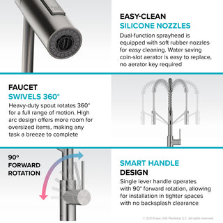 Oletto Commercial Pull-Down 1-Hole Kitchen Faucet, SFS Steel
