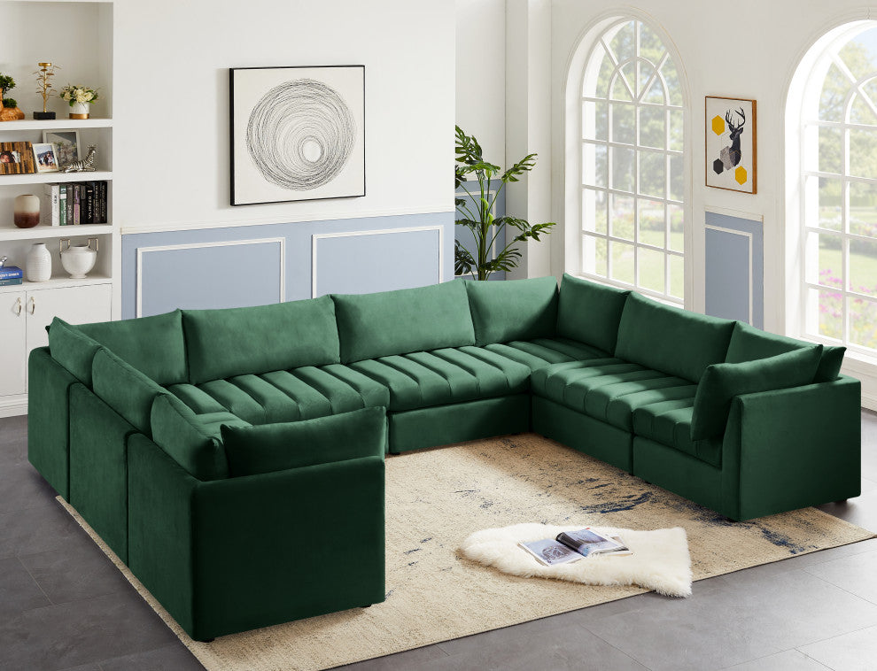 Jacob Velvet Upholstered 8-Piece U-Shaped Modular Sectional, Green