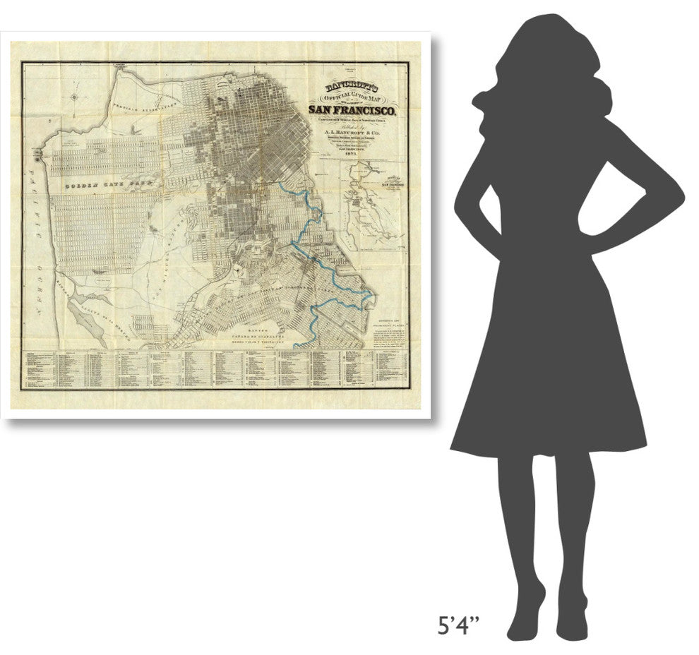 "Official Guide Map of City/County of San Francisco, 1873" Paper Art, 46"x41"