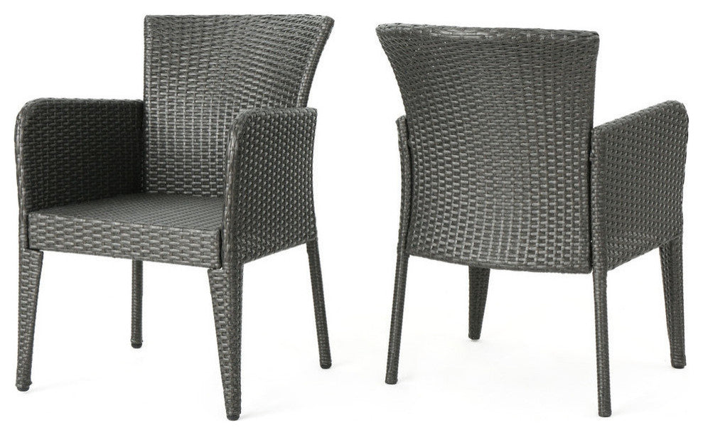 GDF Studio Daisy Outdoor Gray Wicker Dining Chair, Set of 2