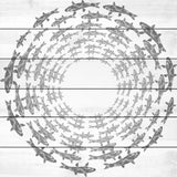 "Fish Circle" Print on White Wood, 80x80 cm