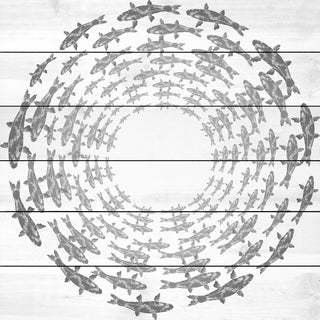 "Fish Circle" Print on White Wood, 80x80 cm