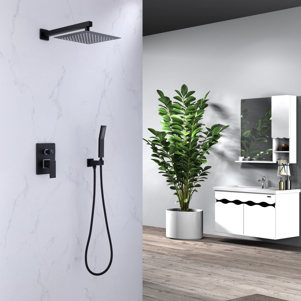 Wall Mounted Pressure Balanced Complete Shower System With Rough-In Valve, Matte