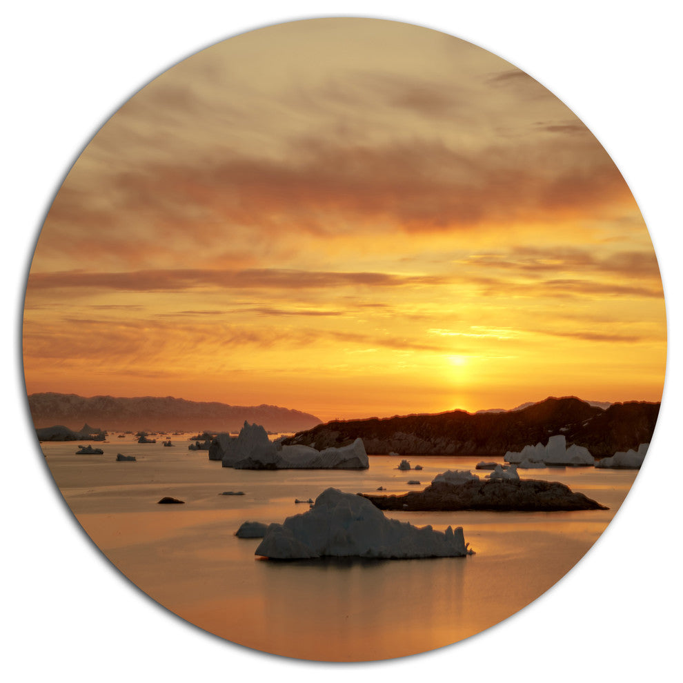 Huge Icebergs On Arctic Ocean, Seashore Disc Metal Artwork, 11"