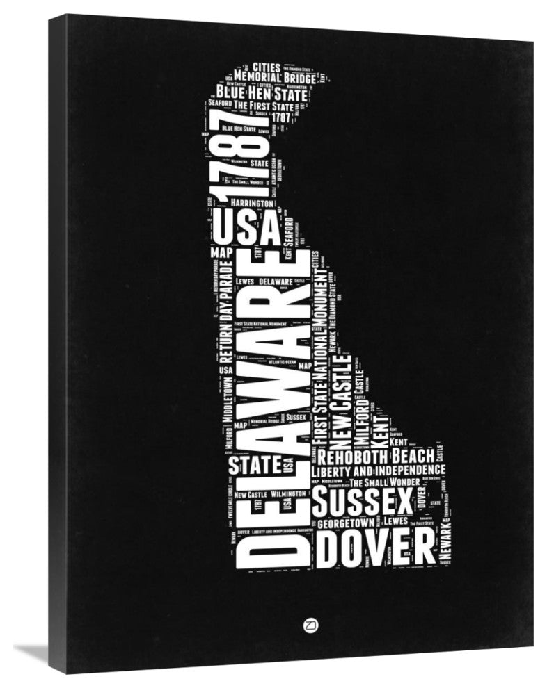 "Delaware Black and White Map" Fine Art Print