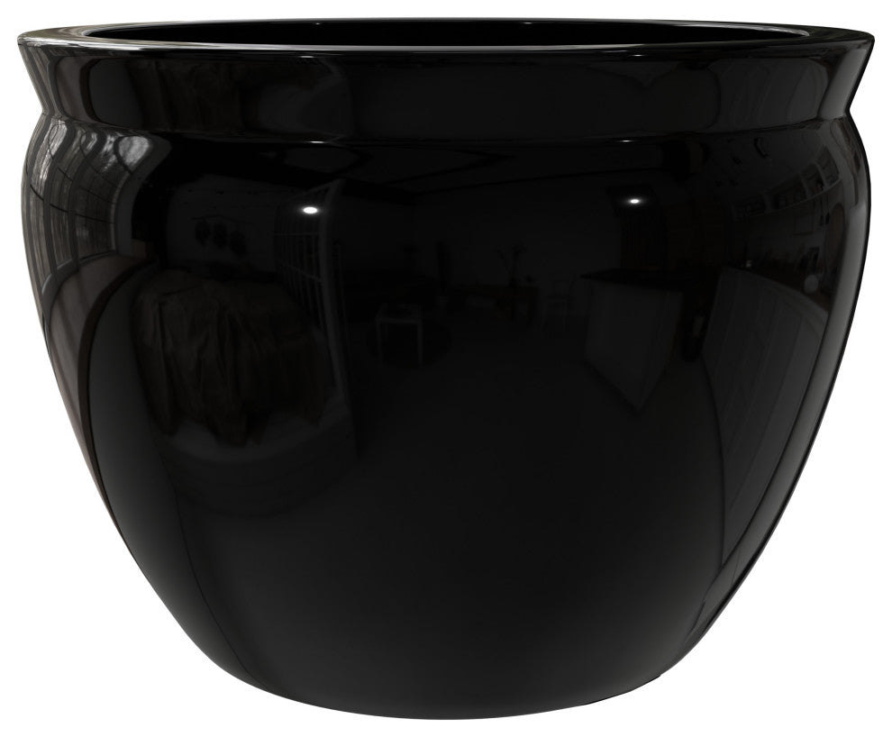 16" Solid Black Porcelain Fishbowl