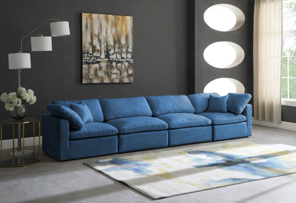 Plush Velvet / Down Standard Comfort Modular Sofa, Navy, 4-Piece: 2 Armless Chair, 2 Corner Chair