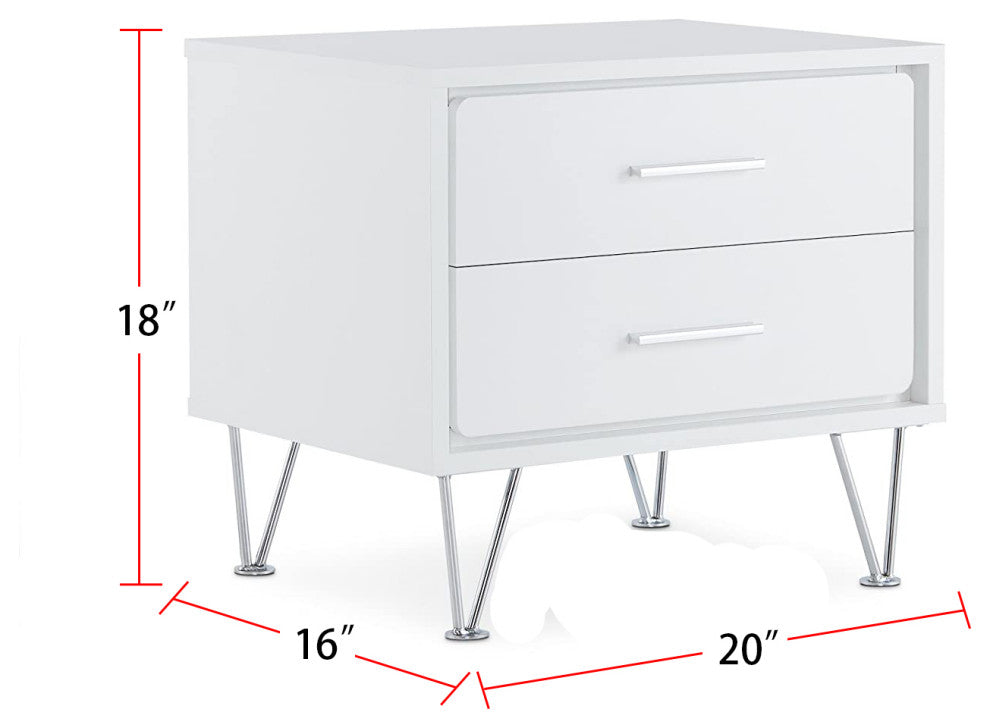Nightstand with 2 Drawers, White