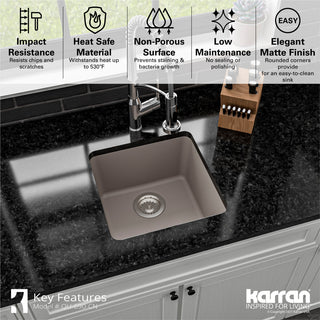Karran Undermount Quartz Composite 17" Bar Single Bowl Sink, Concrete