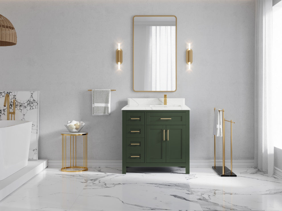 Cambridge 36 Right Offset Bath Vanity in Pewter Green 1.5" Calacatta Laza