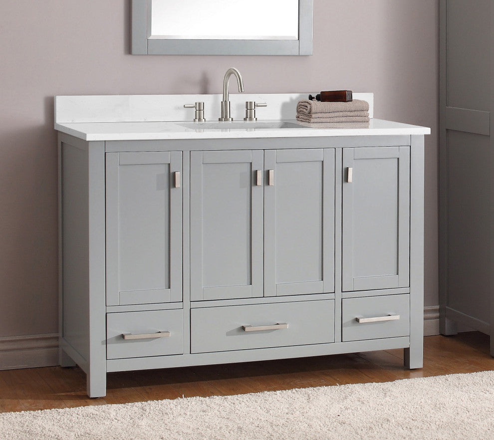 Avanity Modero 48" Vanity, Chilled Gray, Cala White Engineered Stone Top