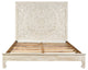 Milano Floral Carved Solid Wood Queen Panel Bed, White, King