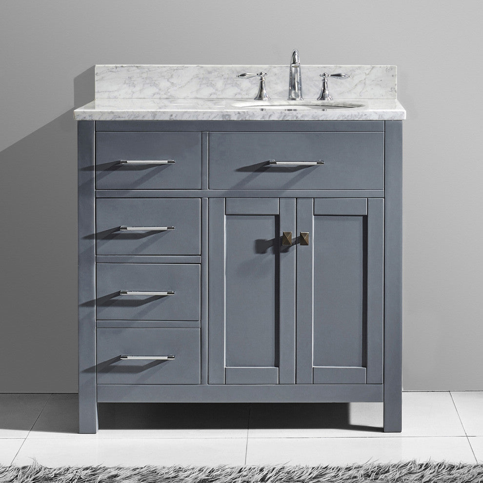 Caroline Parkway 36" Single Vanity in Gray with Marble Top and Round Sink