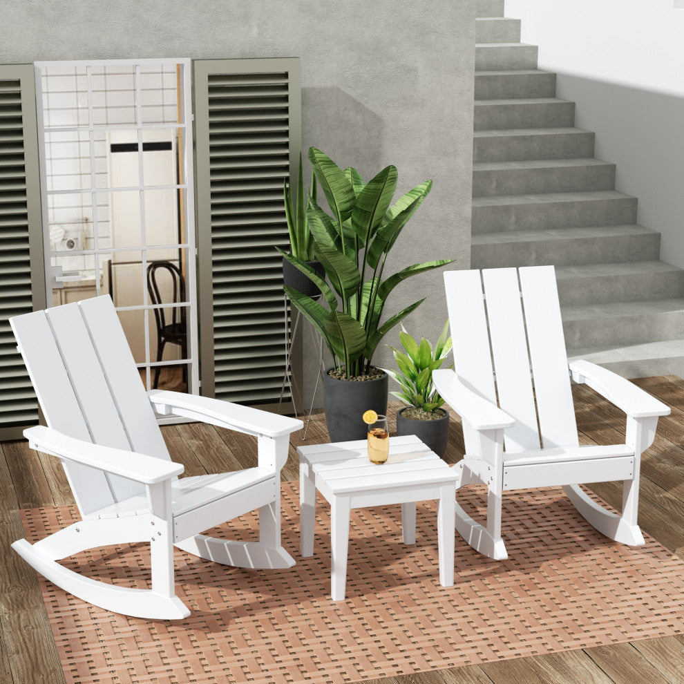WestinTrends 3PC Outdoor Patio Adirondack Rocking Chair, Side Table Set, White