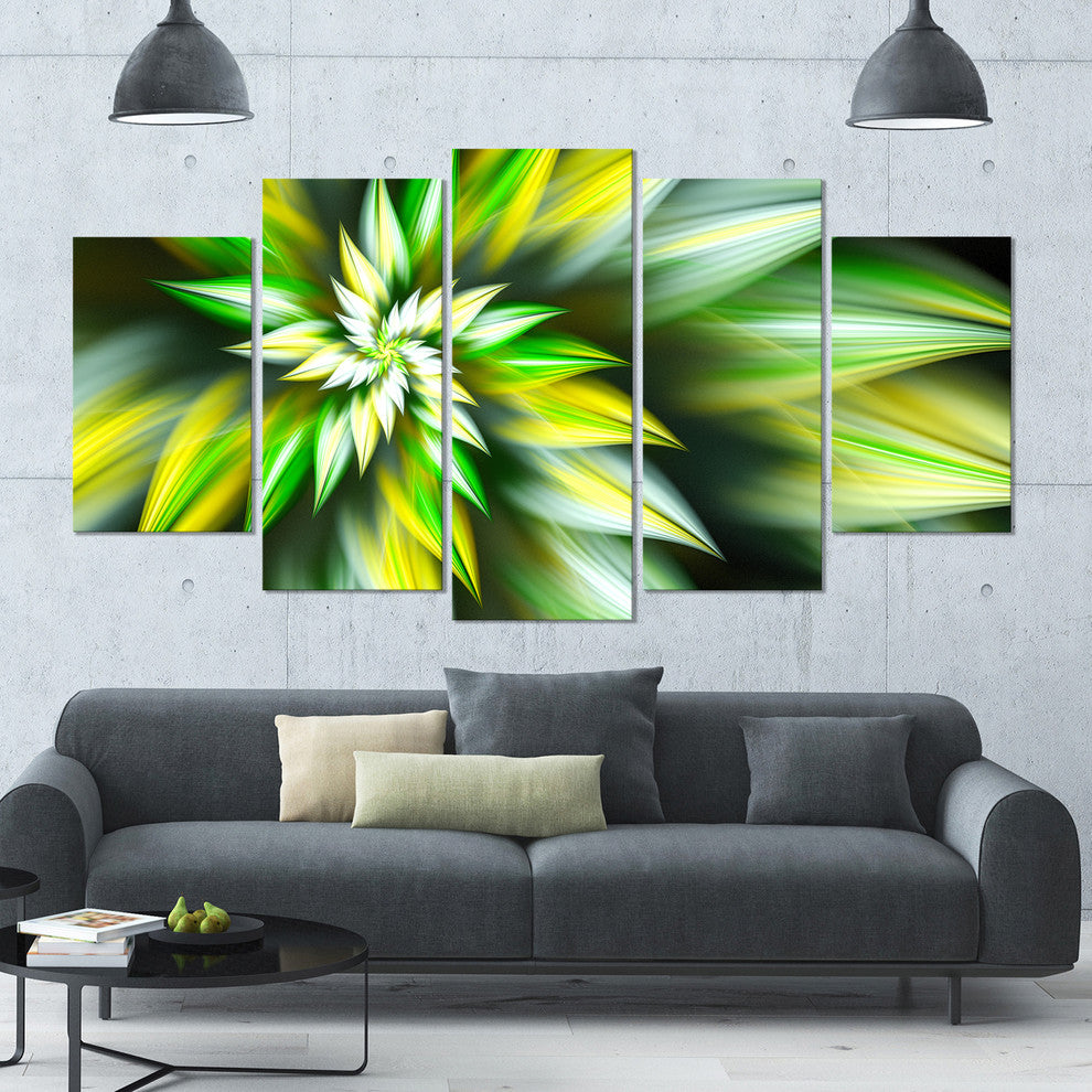 Exotic Green Fractal Spiral Flower, Abstract Canvas Art Print, 60"x32", 5 Panels