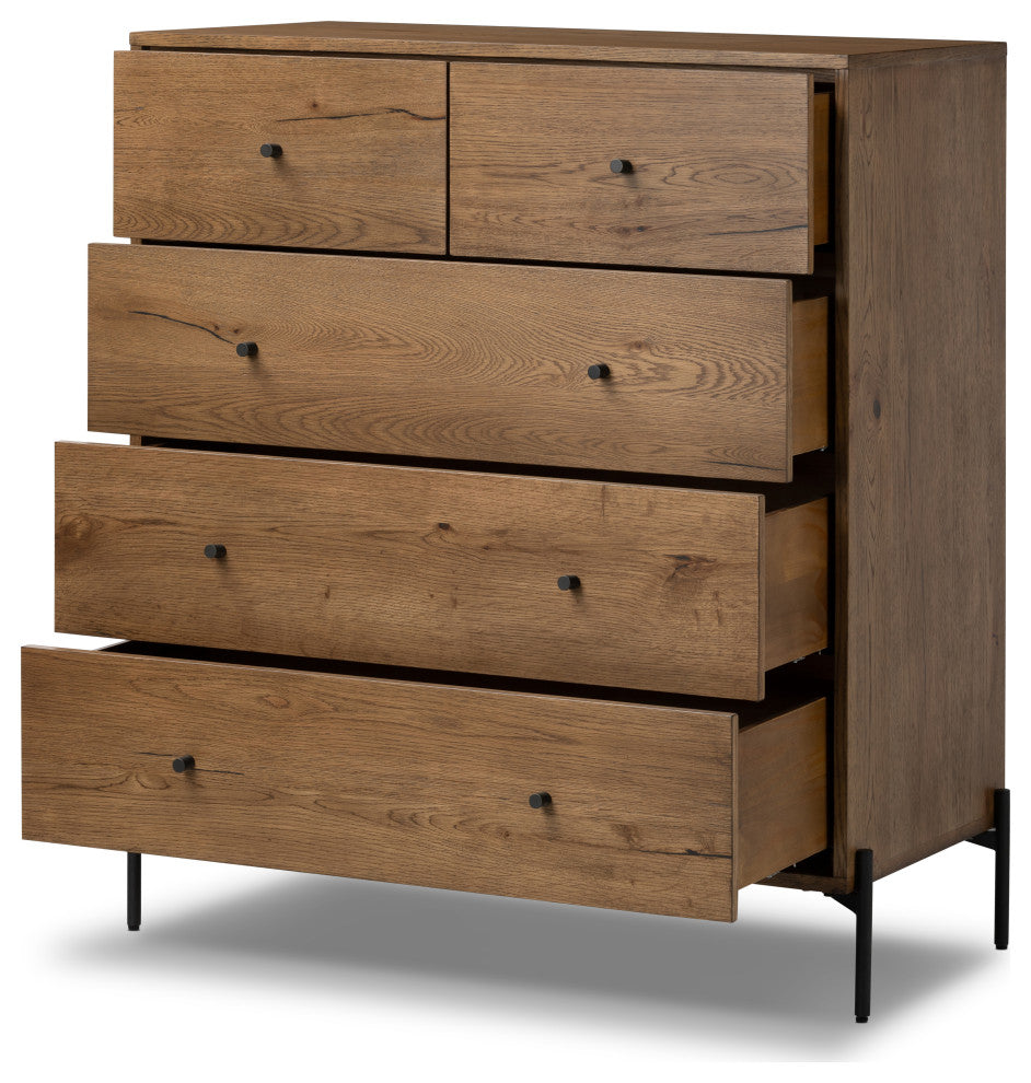 Eaton 5 Drawer Dresser-Amber Oak Resin