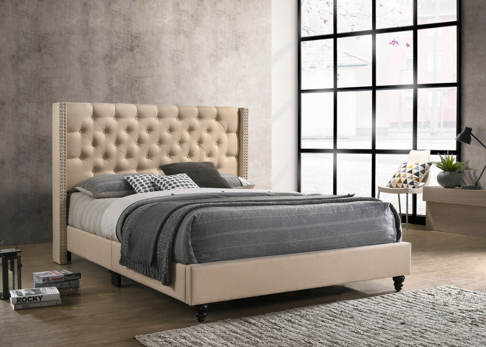 Scotia Upholstered Twill Bed, Beige, Queen