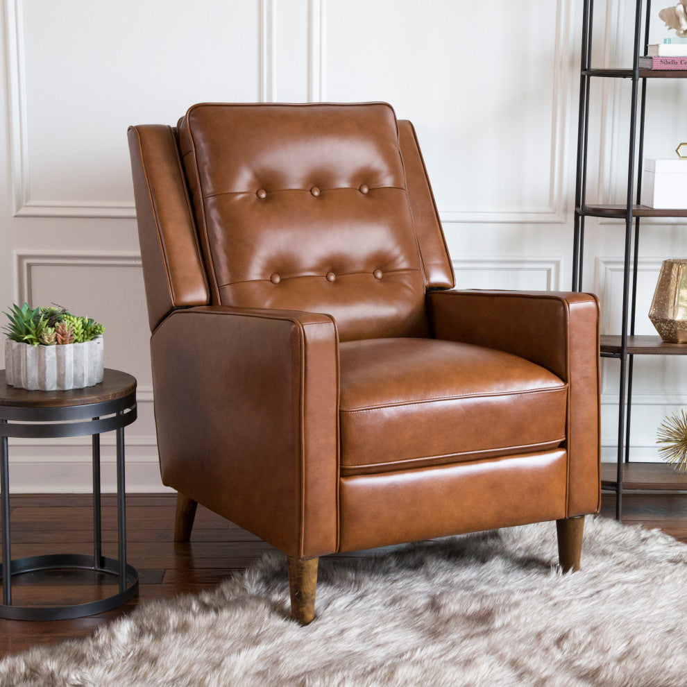 Hammond Mid-Century Leather Pushback Recliner, Camel