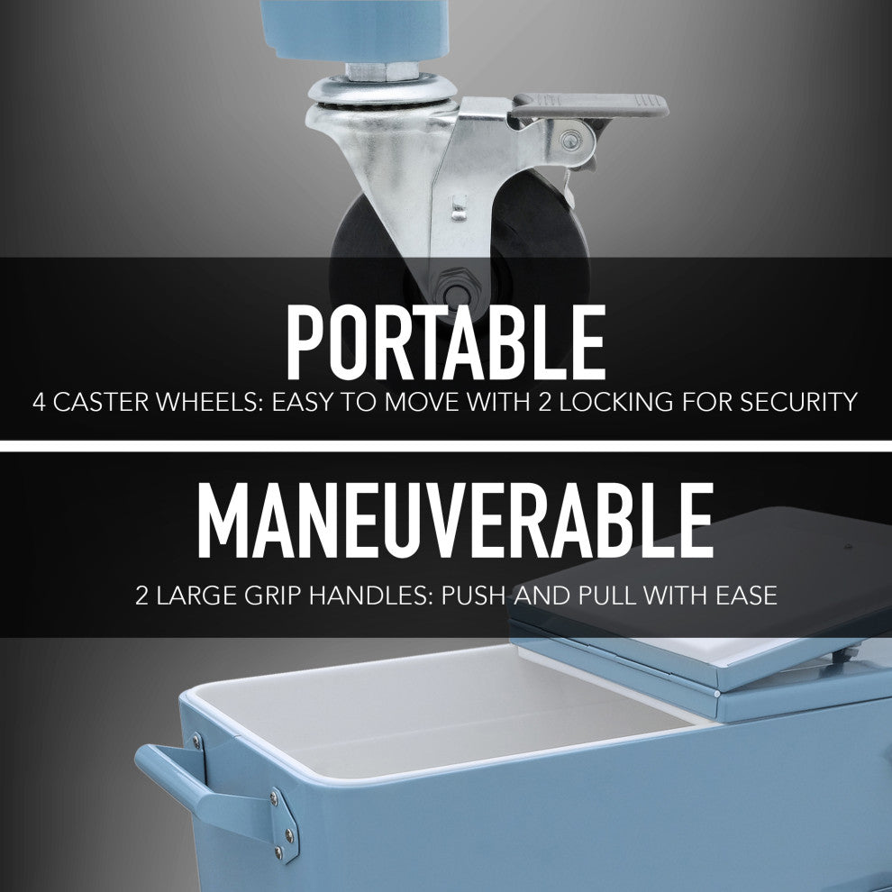 Permasteel 80 Quart Portable Rolling Patio Cooler, Blue