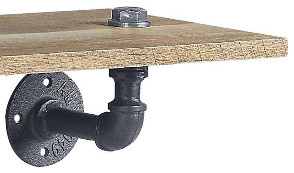 Benzara BM275481 18" Wood Wall Mount Shelf, Metal Pipe Design, Brown/Black