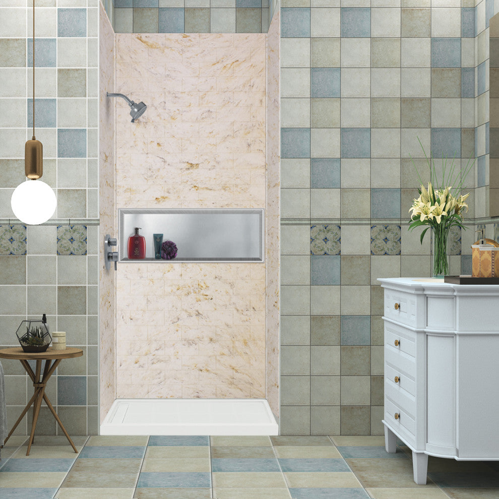 Transolid SaraMar 36"x48"x72" 3-Piece Shower Wall Kit, Biscotti Marble