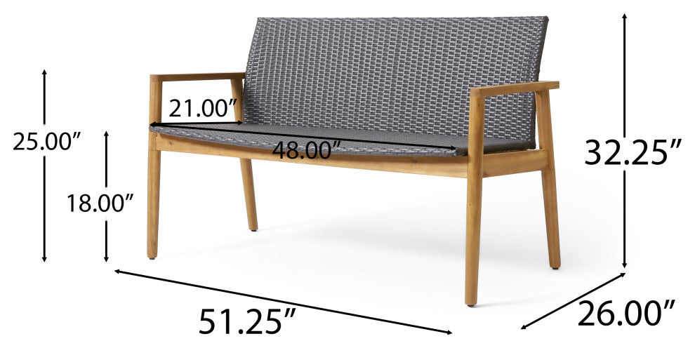 Alamosa Outdoor Wicker and Acacia Wood Loveseat, Gray and Teak