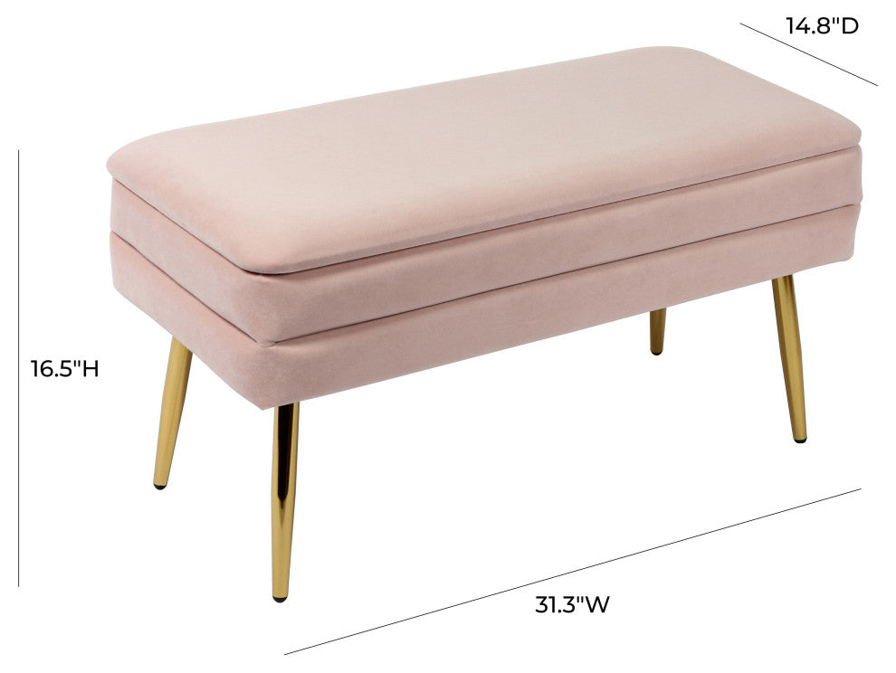 Ziva Velvet Storage Bench, Blush