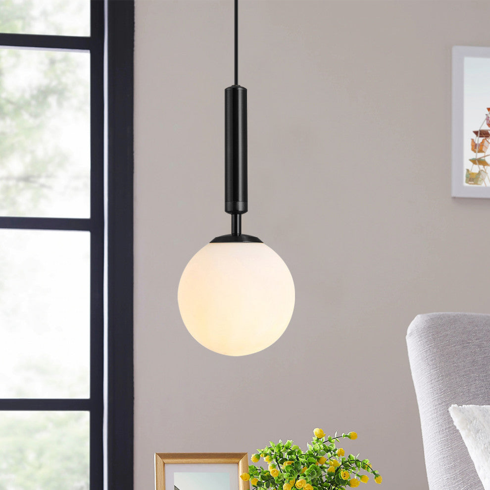 1 Light Glass Globe Pendant Light, Black