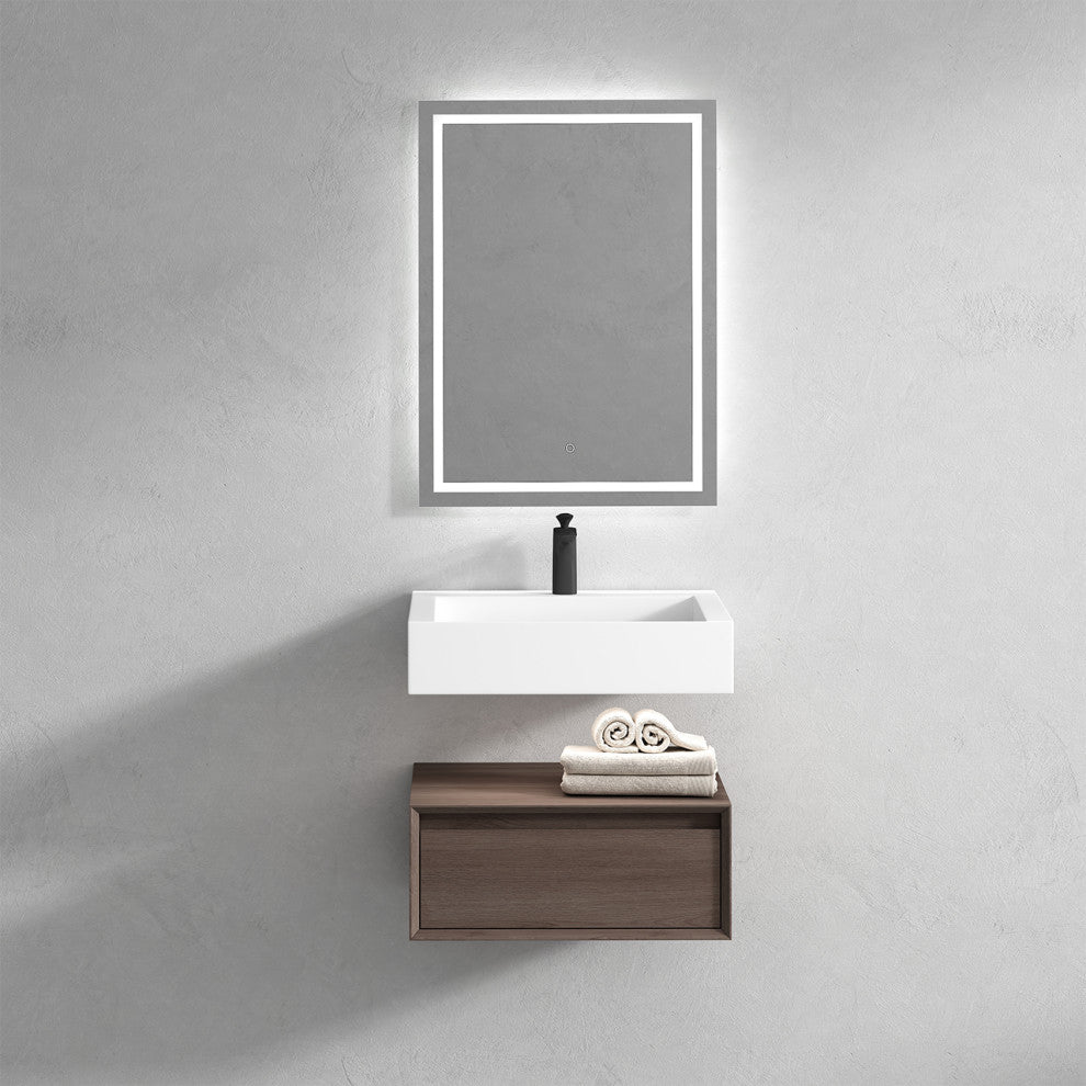 Alysa 24" Floating Bath Vanity, Acrylic Sink/Single Faucet Hole, Red Oak