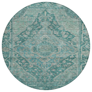 Machine Washable Indoor/Outdoor Chantille ACN1761 Teal 8' x 8' Round Rug