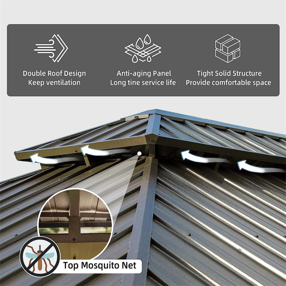 12'x18' Hardtop Gazebo with Galvanized Steel Double Roof
