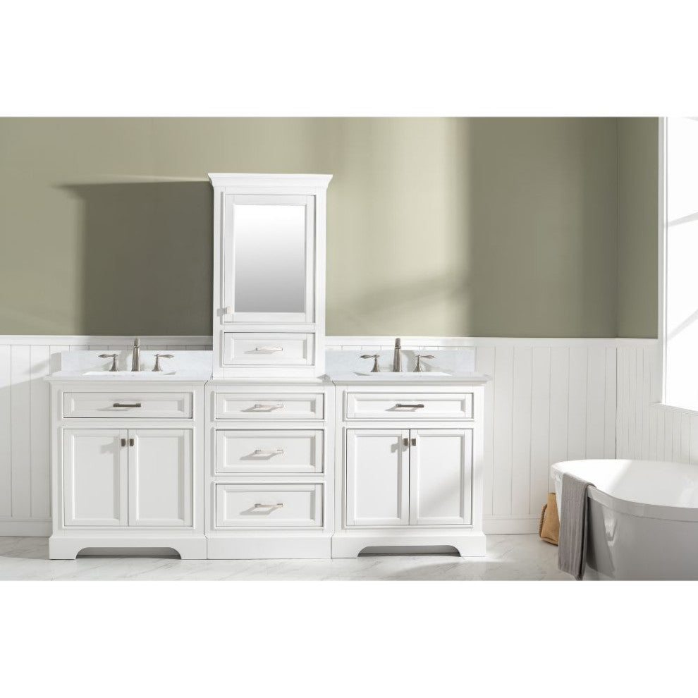 Milano Transitional White 96" Double Sink Bathroom Vanity Modular Set
