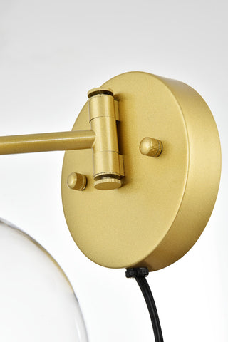 1 Light Brass And Clear Swing Arm Plug, Wall Sconce