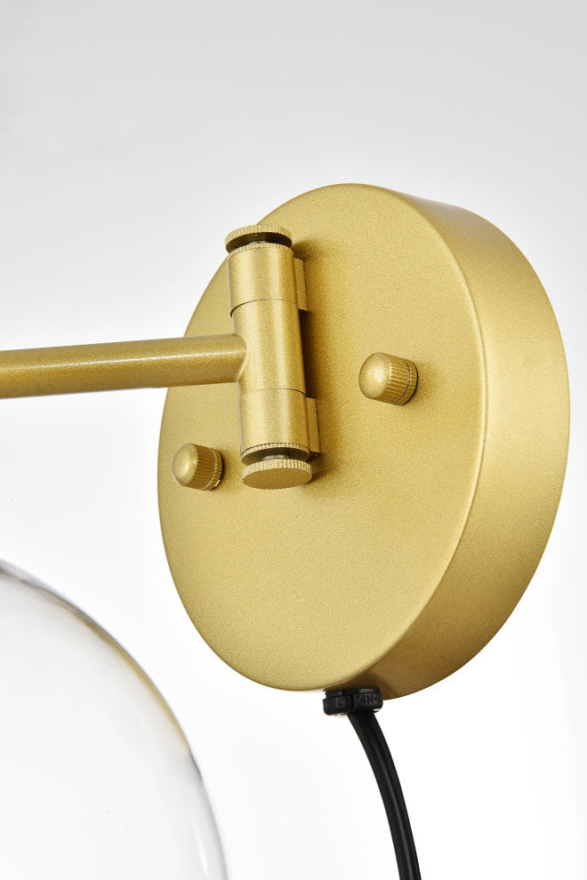 1 Light Brass And Clear Swing Arm Plug, Wall Sconce