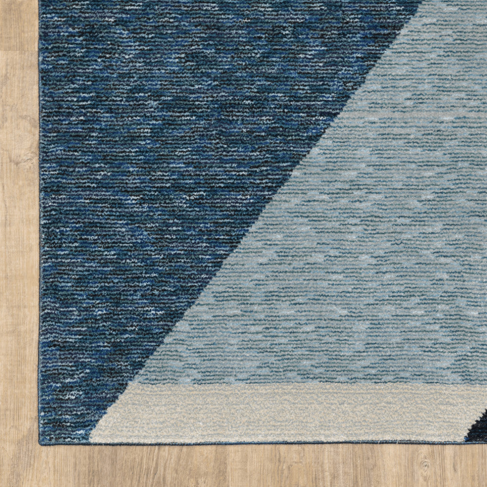 8' Runner Blue Purple Grey and Teal Geometric Power Loom Runner Rug