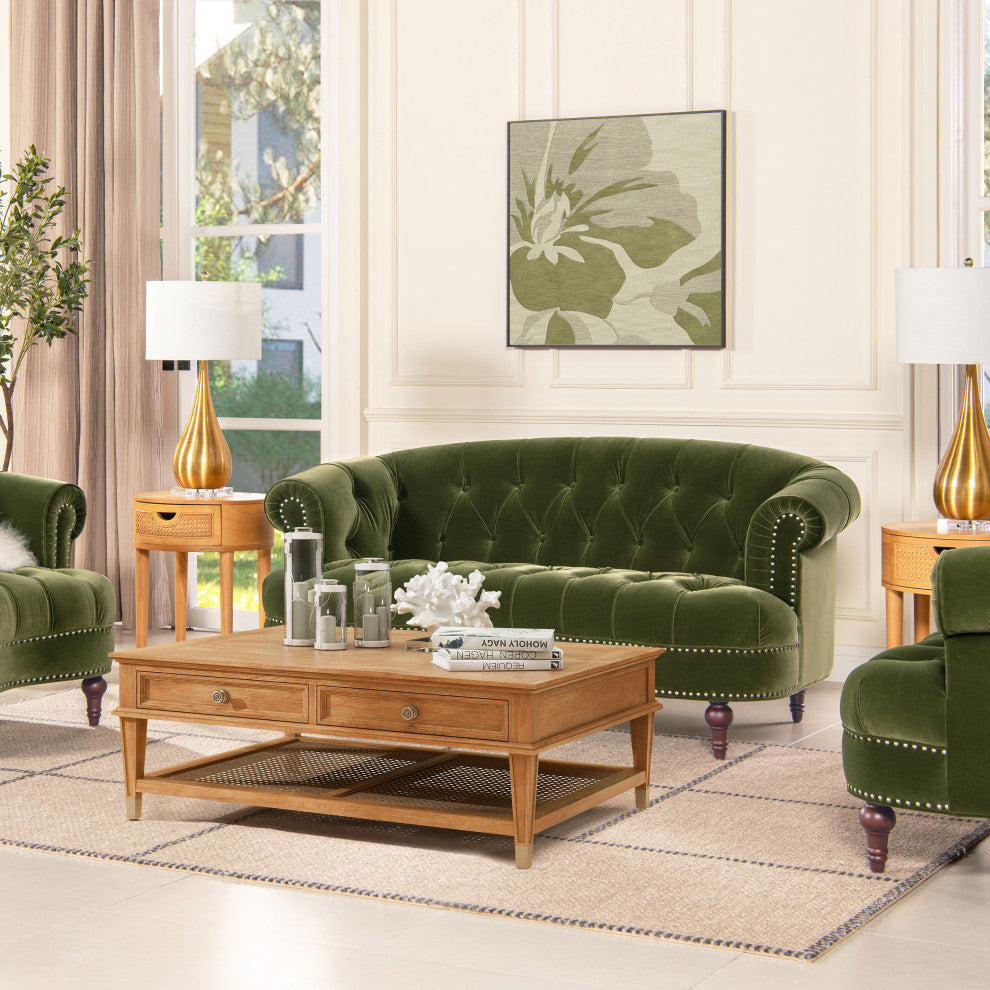 La Rosa Victorian Chesterfield Loveseat, Olive Green Performance Velvet