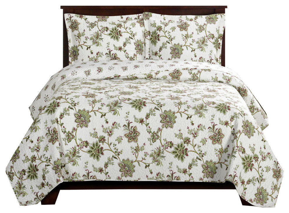 Carrie Oversized Floral Print Coverlet Set, King/Cal King