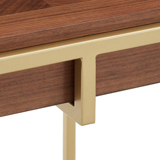 Raleigh Square End Table with Metal Base - Natural Finish, Gold Base