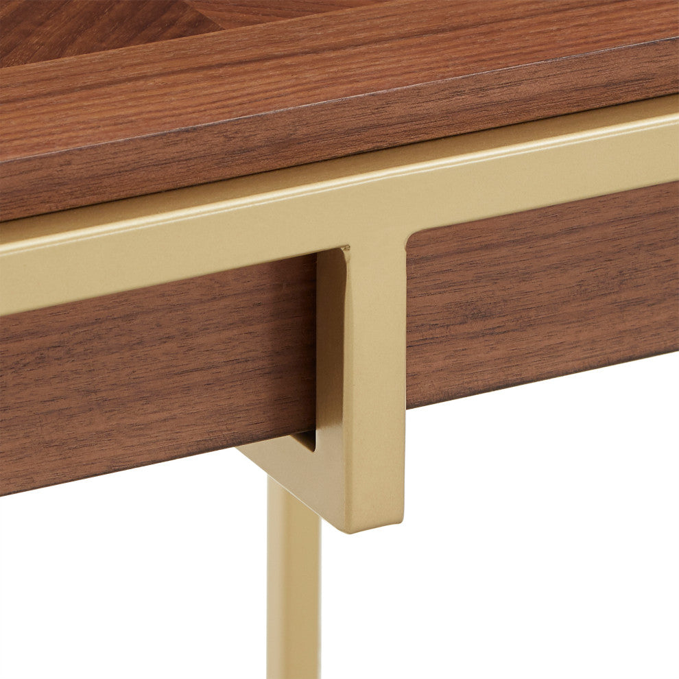 Raleigh Square End Table with Metal Base - Natural Finish, Gold Base