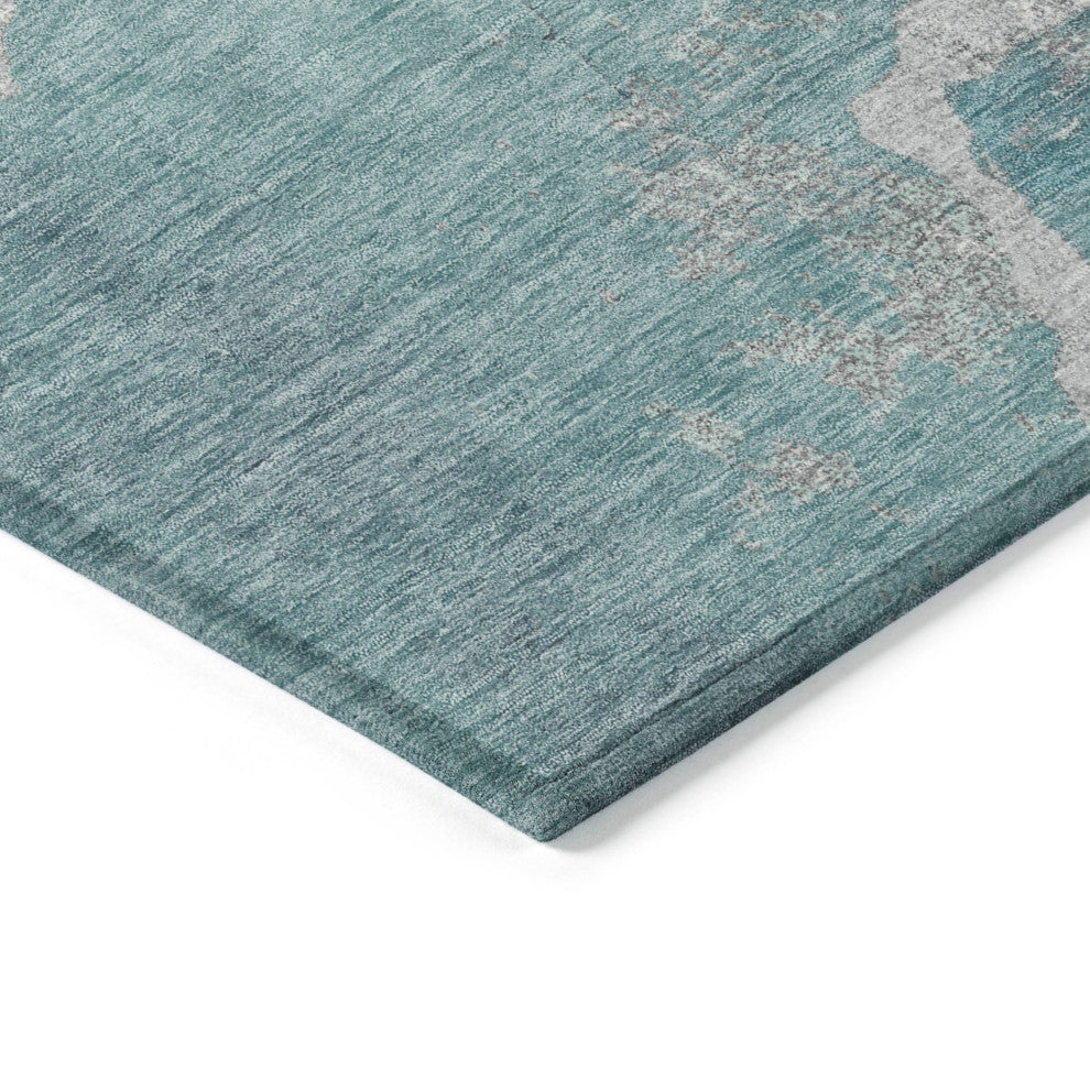 Machine Washable Indoor/Outdoor Chantille ACN1889 Teal 8' x 8' Round Rug