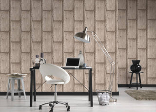 Loft Textured Wallpaper Featuring Rustic Wood, Beige Gray Brown, One Roll