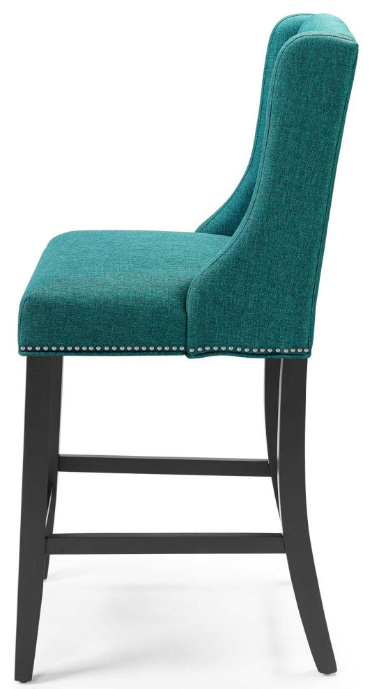 Counter Stool Chair, Set of 2, Fabric, Wood, Teal Blue, Modern, Bar Pub Bistro
