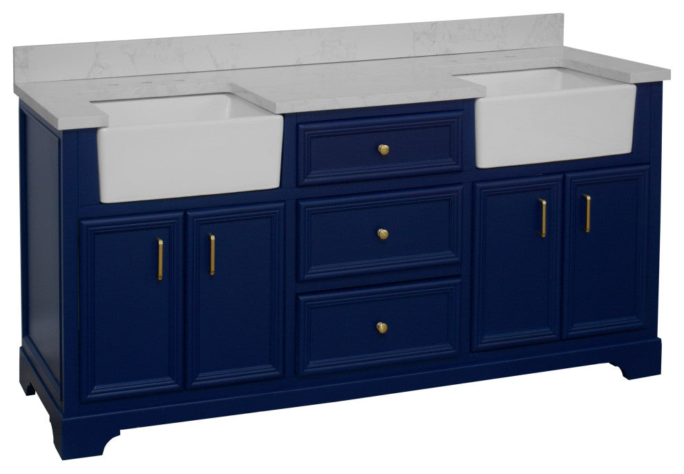 Zelda 72" Bathroom Vanity, Royal Blue, Engineered Carrara
